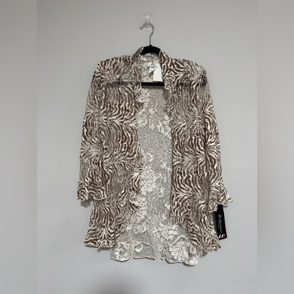 IC COLLECTION Jackets & Blazers - IC Collection by Connie K Metallic Animal Print Lace Topper Cardigan Large NWT